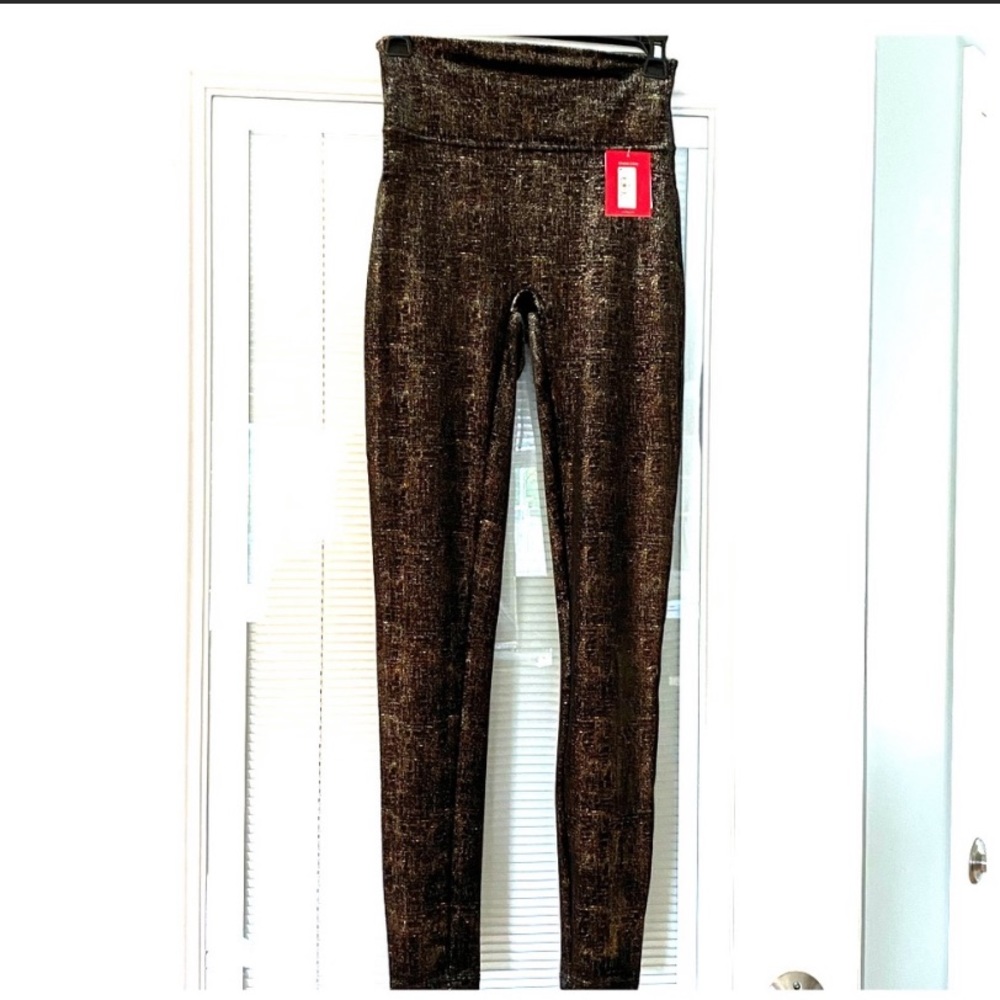 SPANX Velvet Shine Legging, Black/Gold NWT